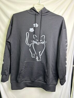 Black Cat Graphic Waffle Hoodie
